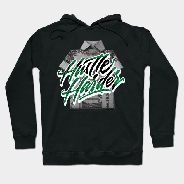 Hustle Harder Lucky Green Retro Hoodie by funandgames